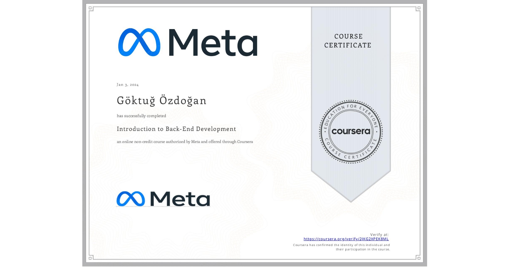 Meta Certificate Format G. Mert Ozdogan — Software Engineer